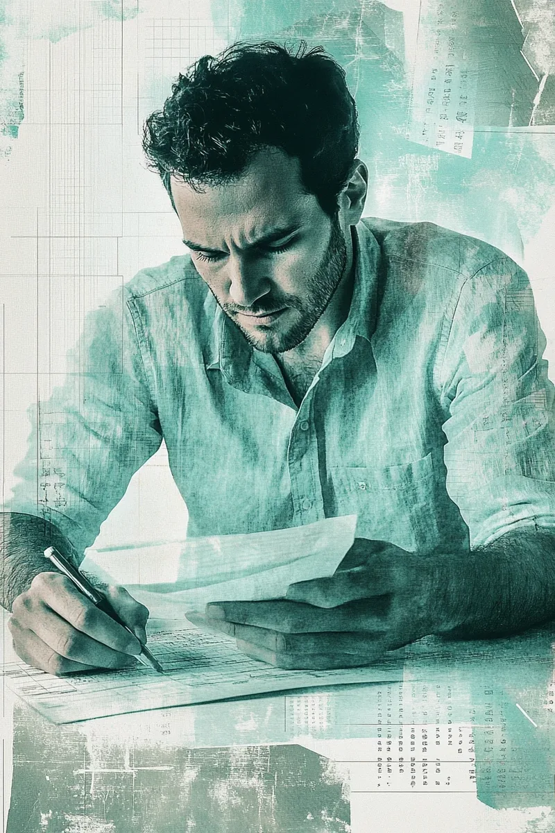 Focused American man reviewing his personal loan financial budget